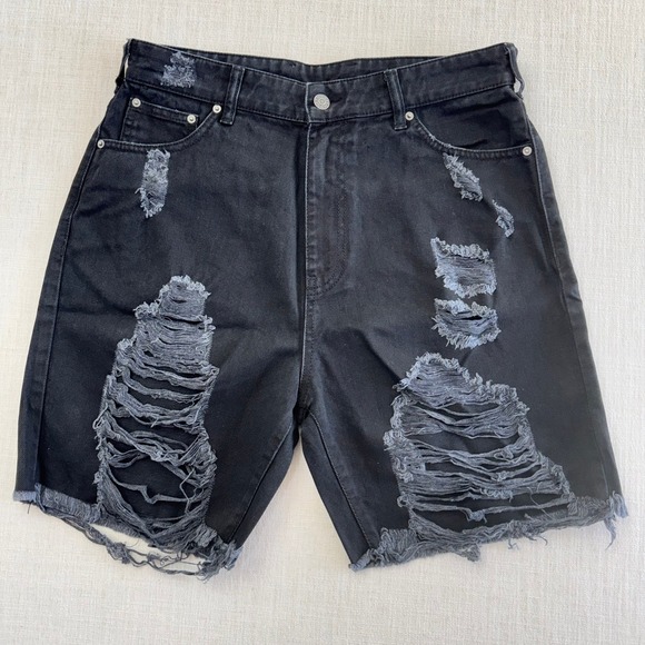 SER.O.YA Pants - SER.O.YA Jack Distressed Denim Shorts Size 30 Black Made Italy NWT